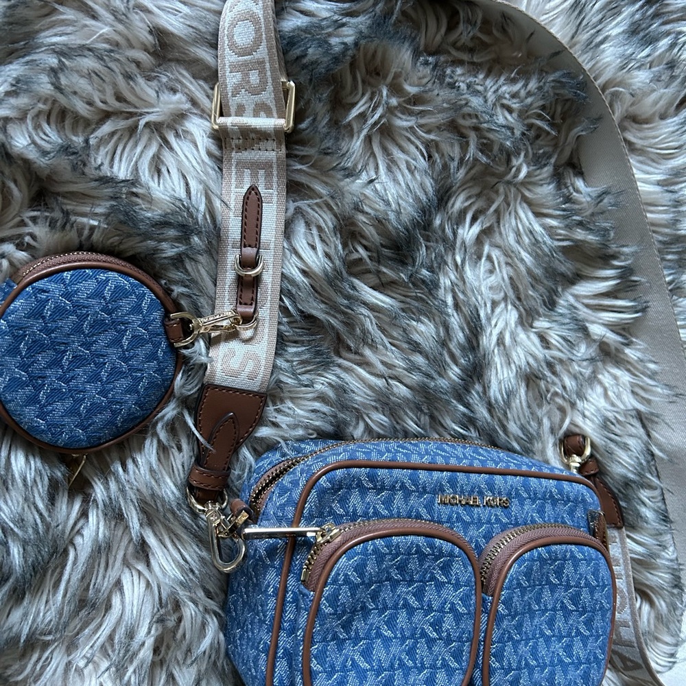 Michael Kors Denim Blue Crossbody Bag with Tan Accents
